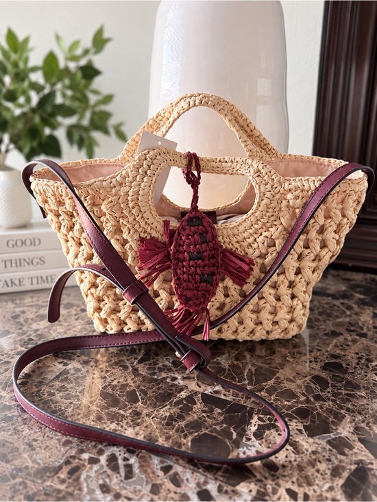 H&M Handbags - H&M New Woven Straw Crossbody Tote Bag – Burgundy Details
